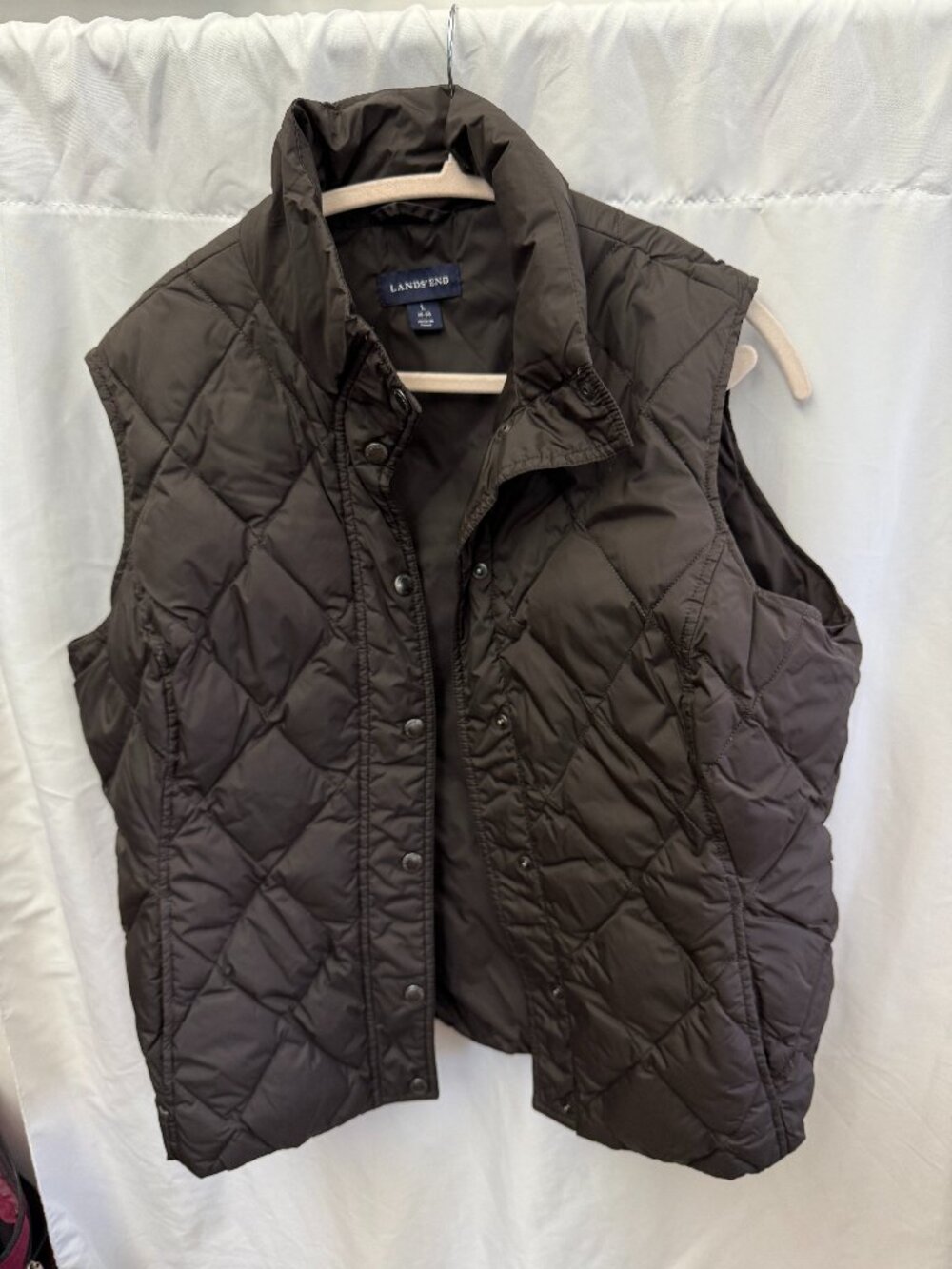 Lands End Brown Quilted Down Vest Womens L 14-16